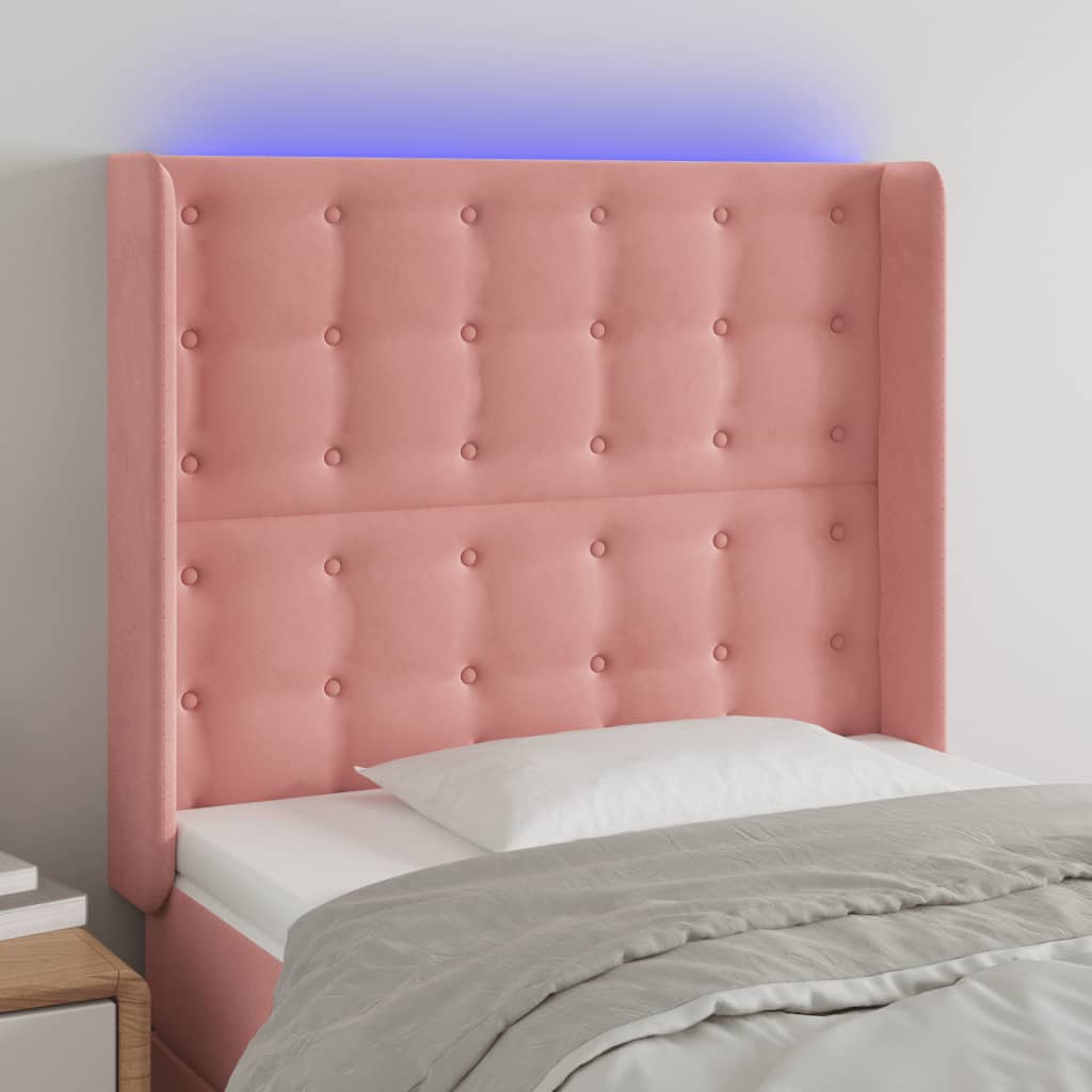 vidaXL Cabeceira de cama c/ luzes LED veludo 103x16x118/128 cm rosa