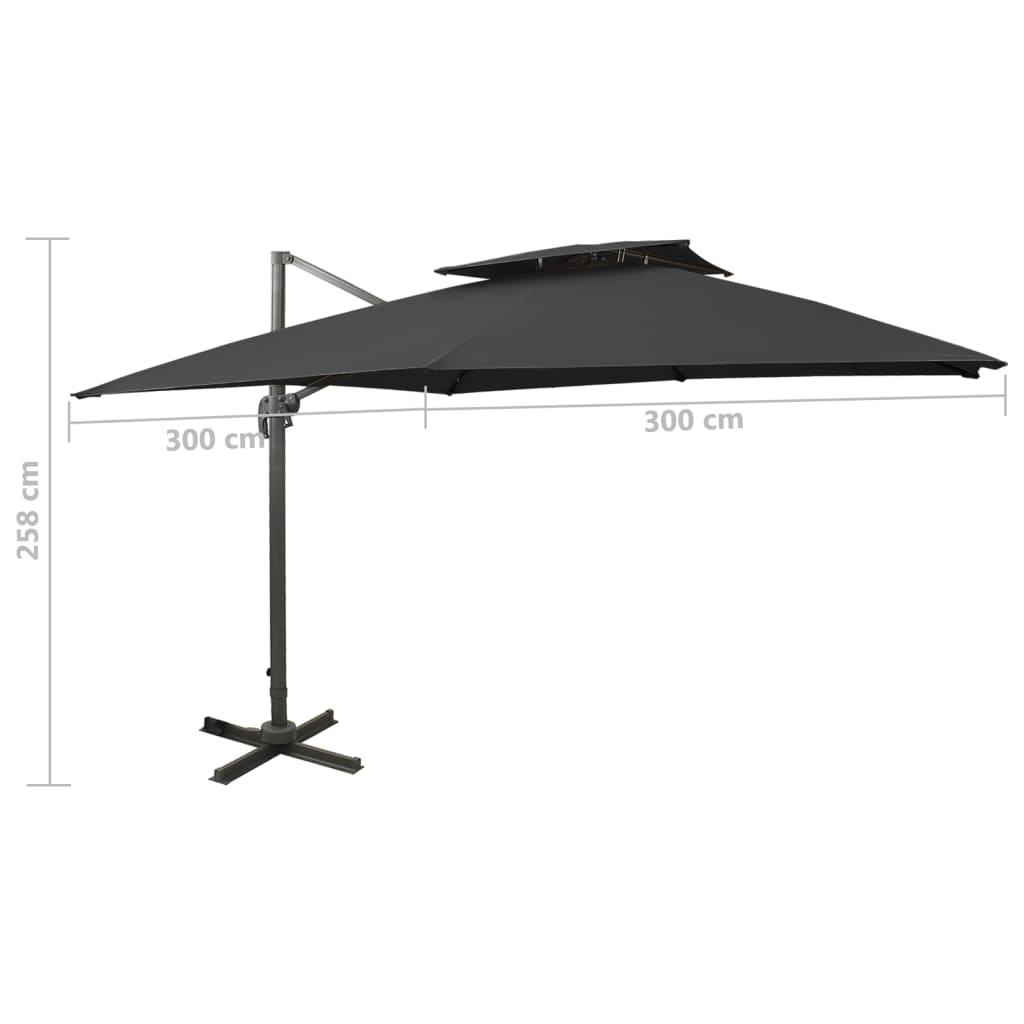 vidaXL Guarda-sol de jardim cantilever c/ toldo duplo 300x300 cm preto