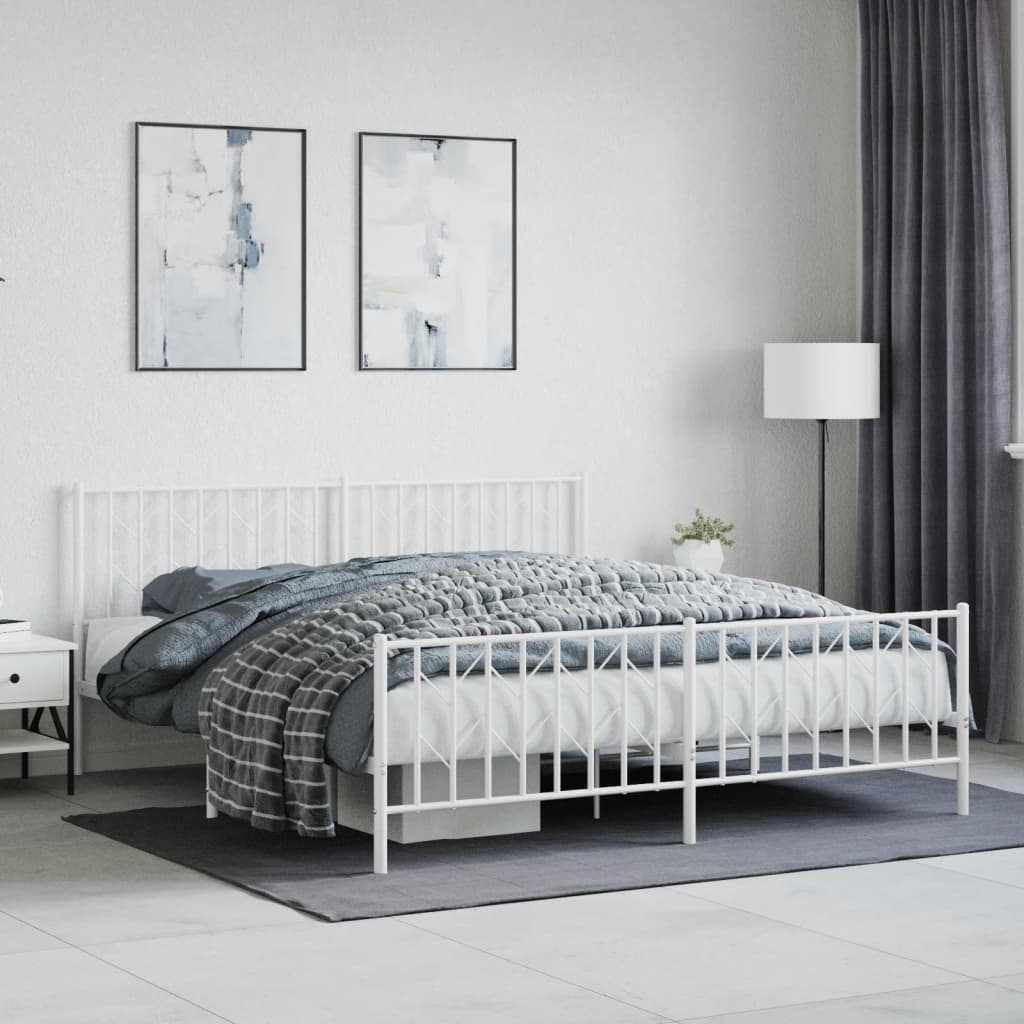 vidaXL Estrutura de cama com cabeceira e pés 183x213 cm metal branco