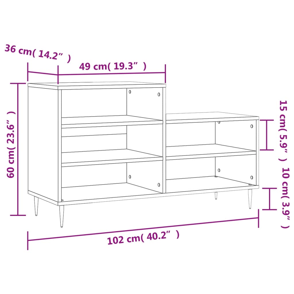 vidaXL Sapateira 102x36x60 cm derivados de madeira branco brilhante