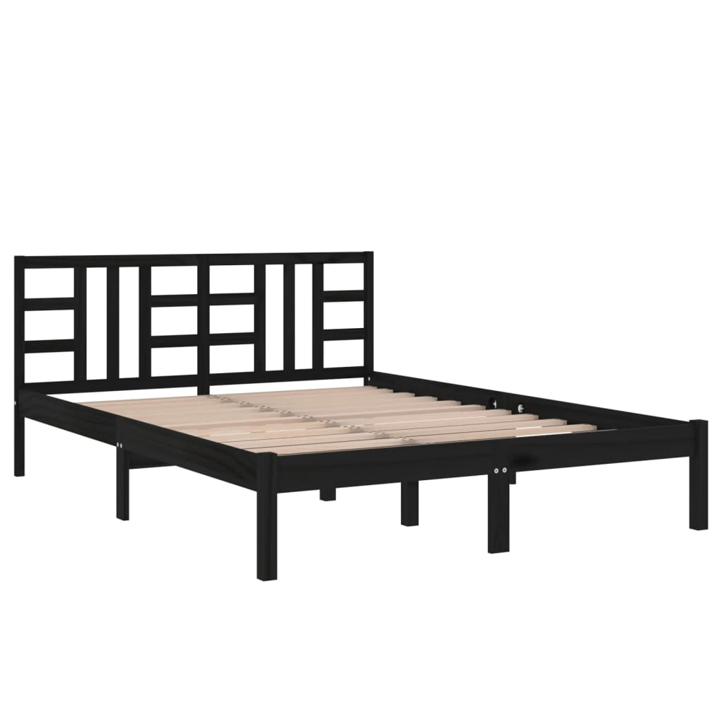 vidaXL Estrutura de cama casal 135x190 cm madeira maciça preto