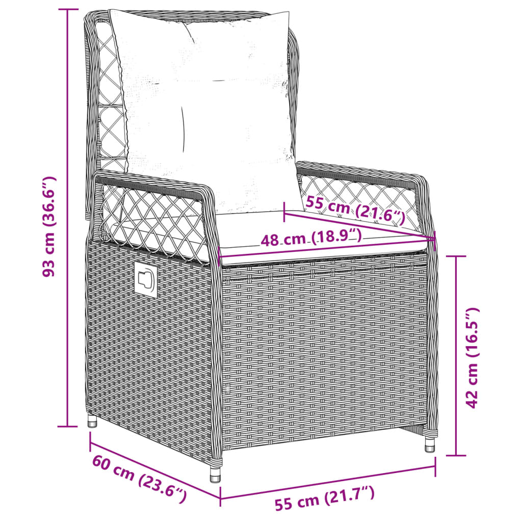 vidaXL 5 pcs conjunto de jantar p/ jardim com almofadões vime PE bege