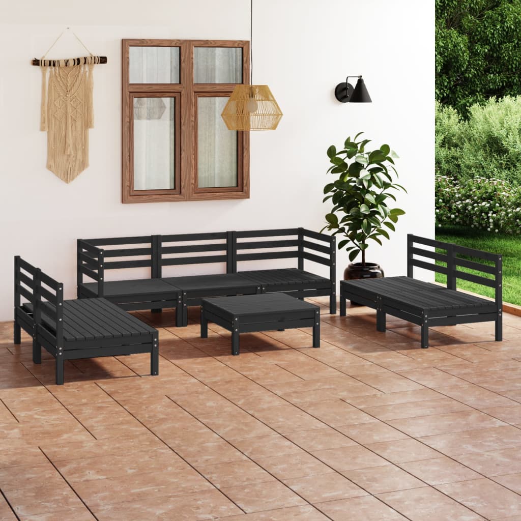 vidaXL 8 pcs conjunto lounge de jardim pinho maciço preto