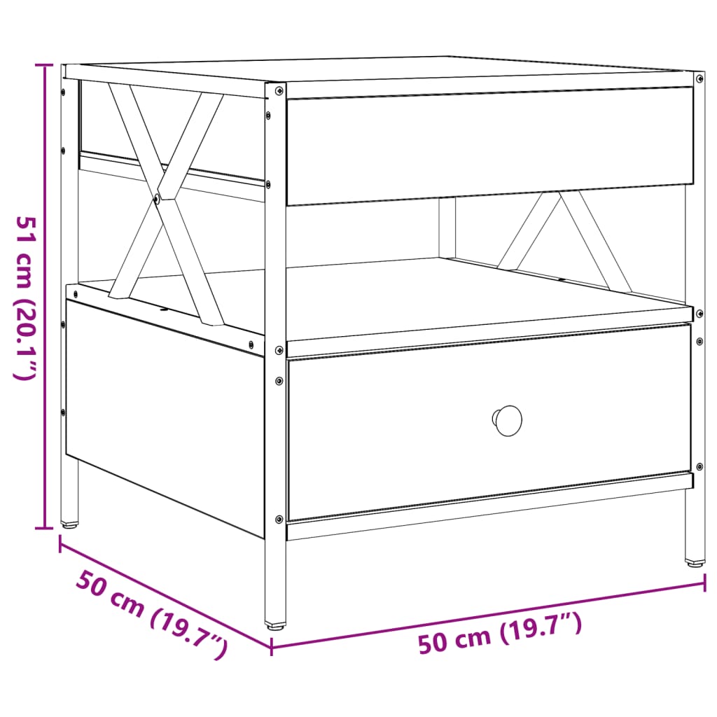 vidaXL Mesa de centro luzes LED Infinity 50x50x51 cm cinzento sonoma