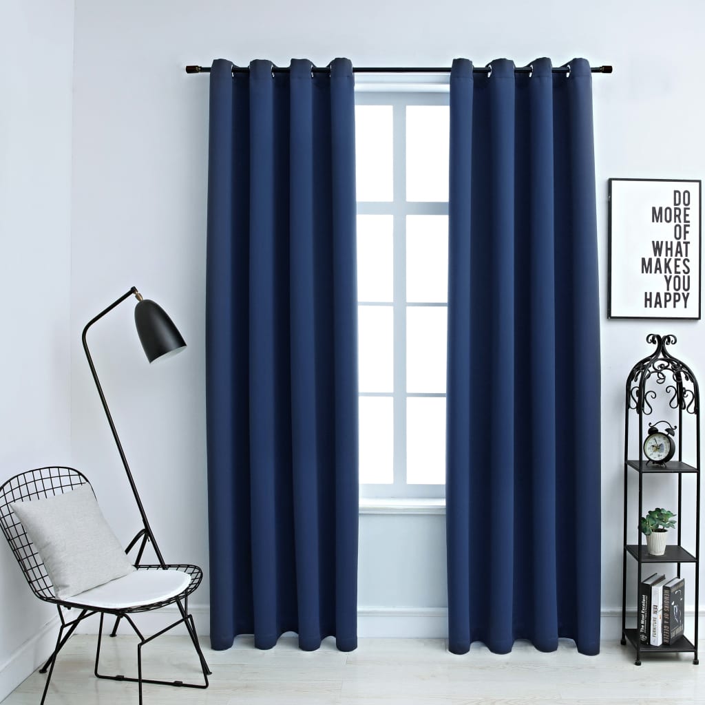 vidaXL Cortinas blackout com argolas em metal 2 pcs 140x175 cm azul