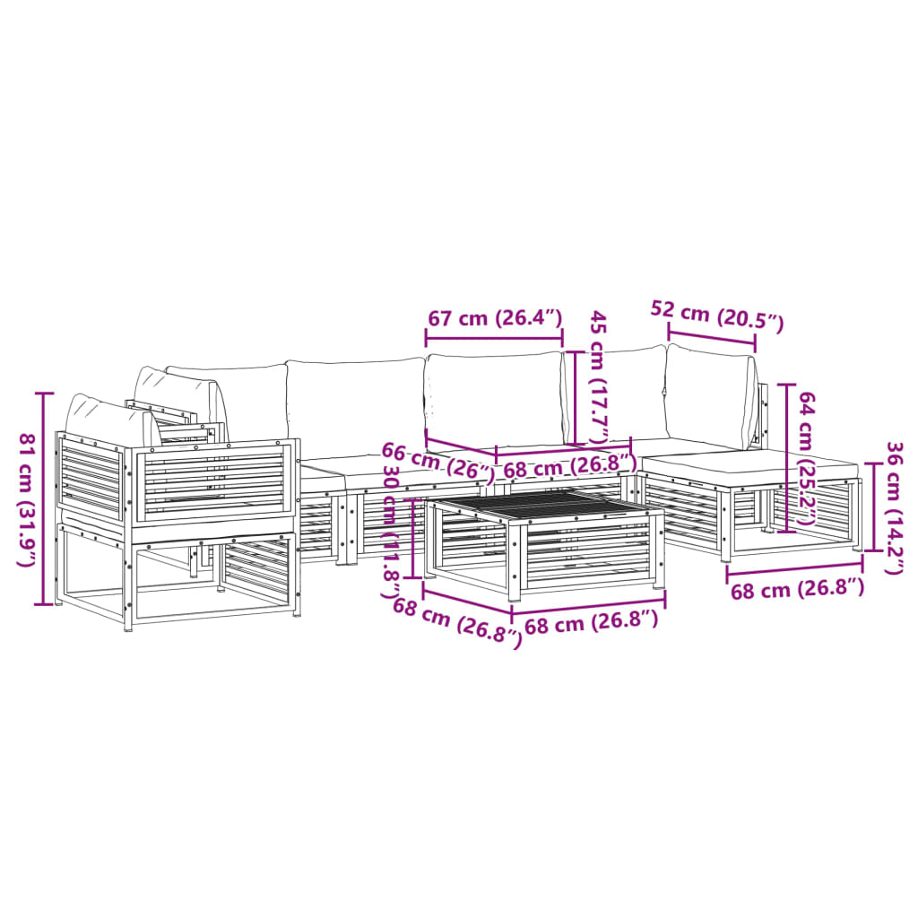 vidaXL 7 pcs conjunto sofás jardim c/almofadões madeira maciça acácia