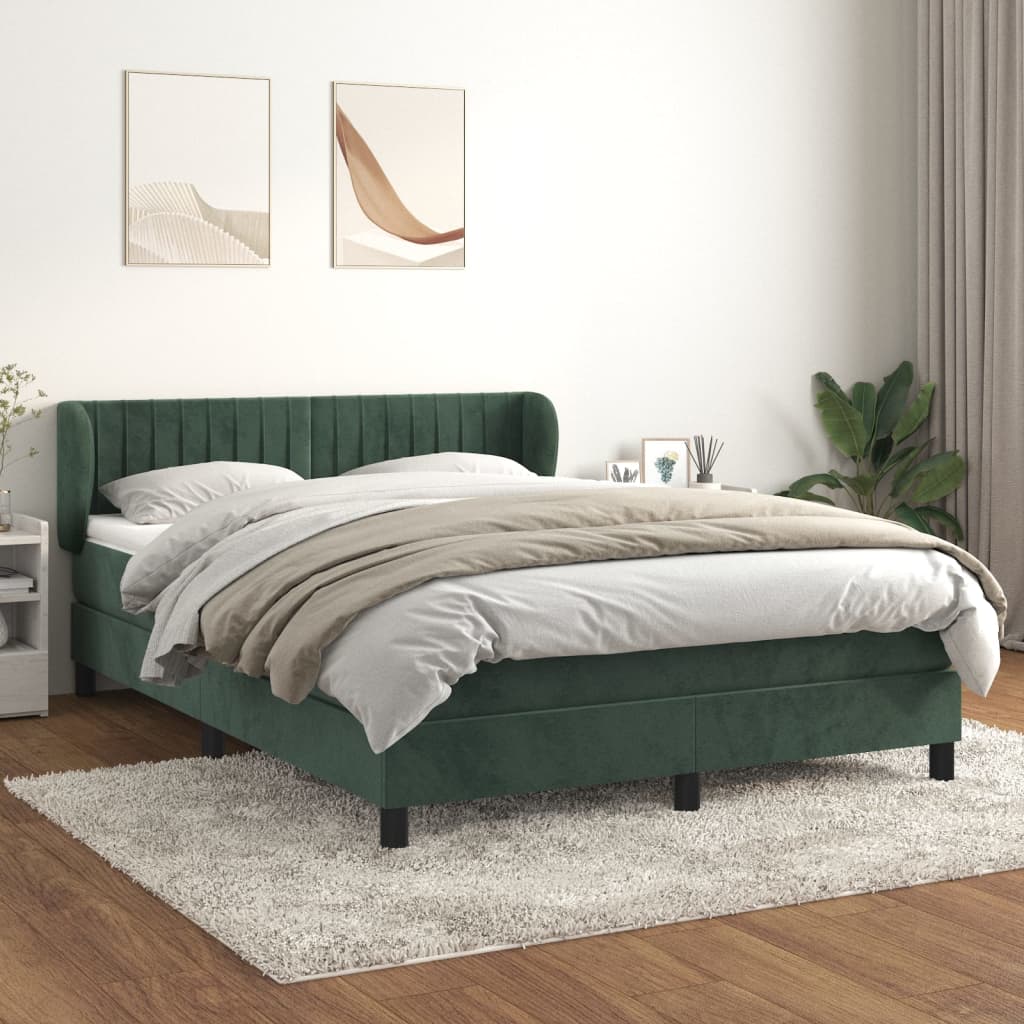 vidaXL Cama com molas/colchão 140x200 cm veludo verde-escuro