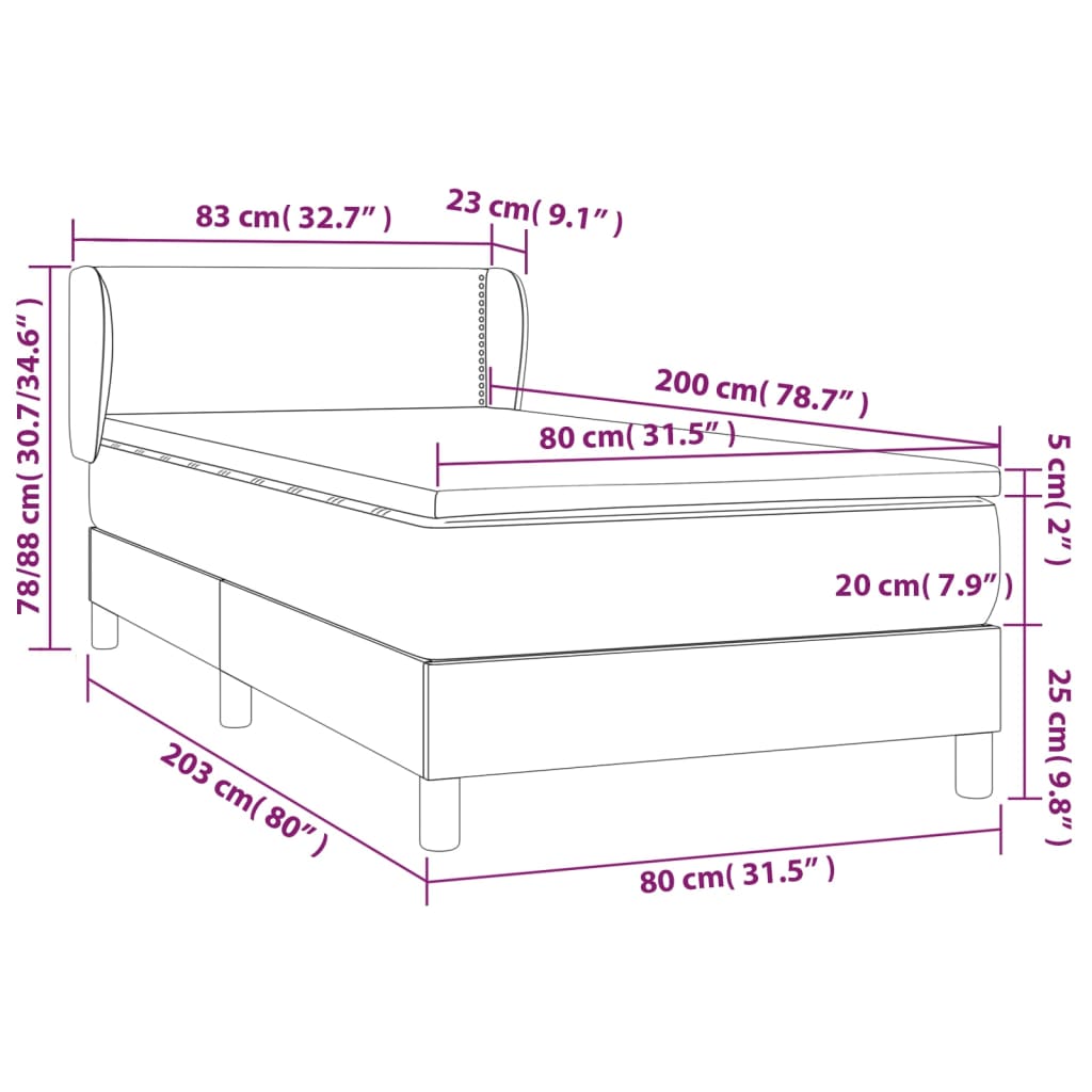 vidaXL Cama com molas/colchão 80x200 cm couro artificial preto