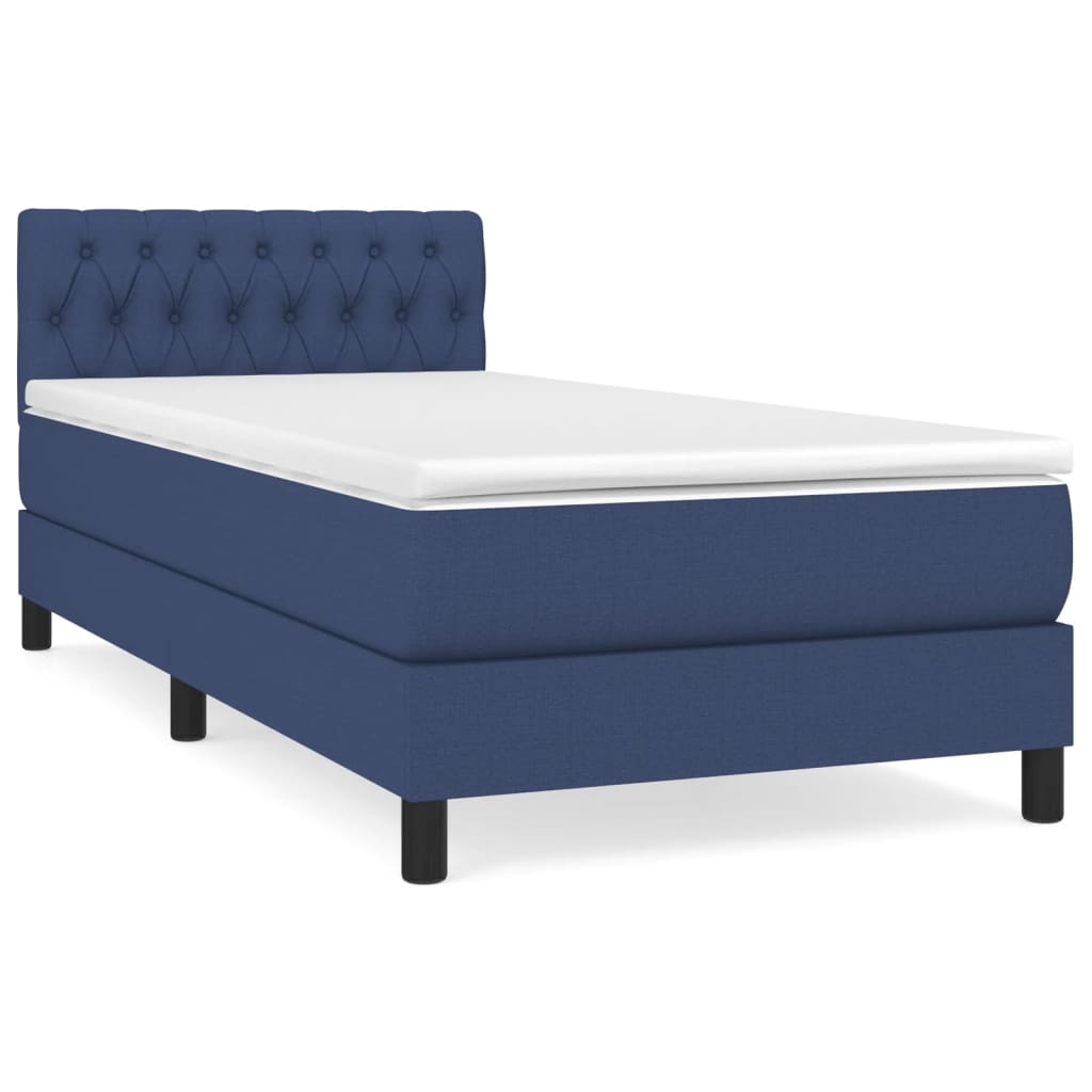 vidaXL Cama com molas/colchão 90x190 cm tecido azul