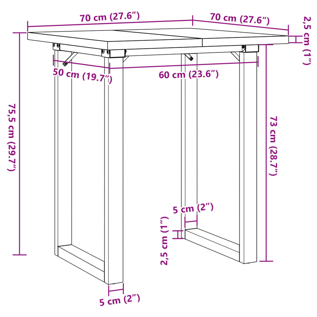 vidaXL Mesa de jantar estrutura em O 70x70x75,5 cm pinho/ferro fundido