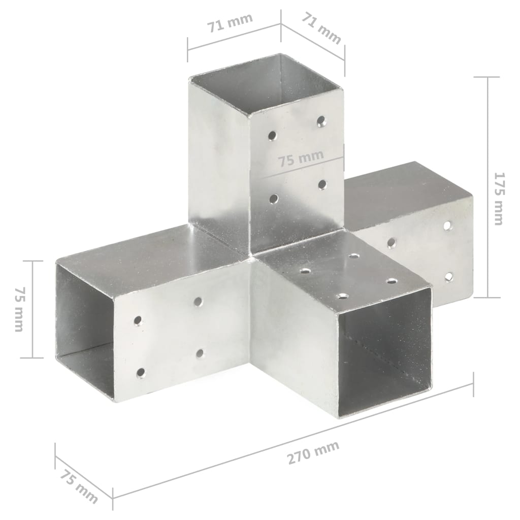 vidaXL Base para poste em forma de X 71x71 mm metal galvanizado