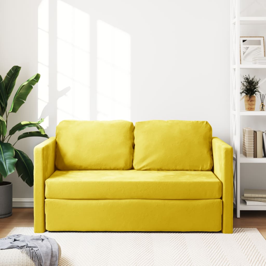 vidaXL Sofá-cama sem pés 122x204x55 cm veludo amarelo-escuro