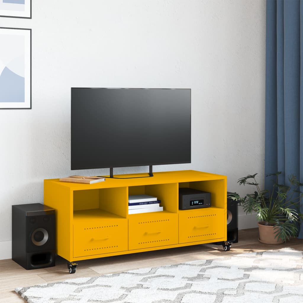 vidaXL Móvel de TV 100,5x39x43,5 cm aço amarelo mostarda