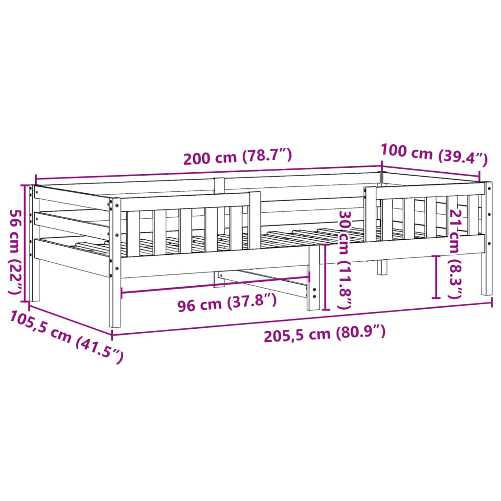 vidaXL Cama sem colchão 100x200 cm pinho maciço castanho-mel