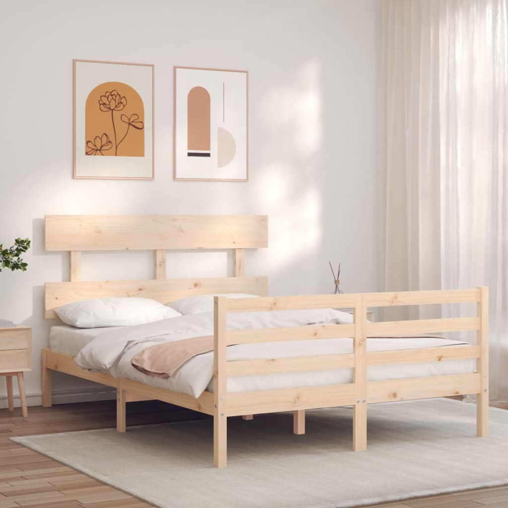 vidaXL Estrutura de cama com cabeceira 140x200 cm madeira maciça