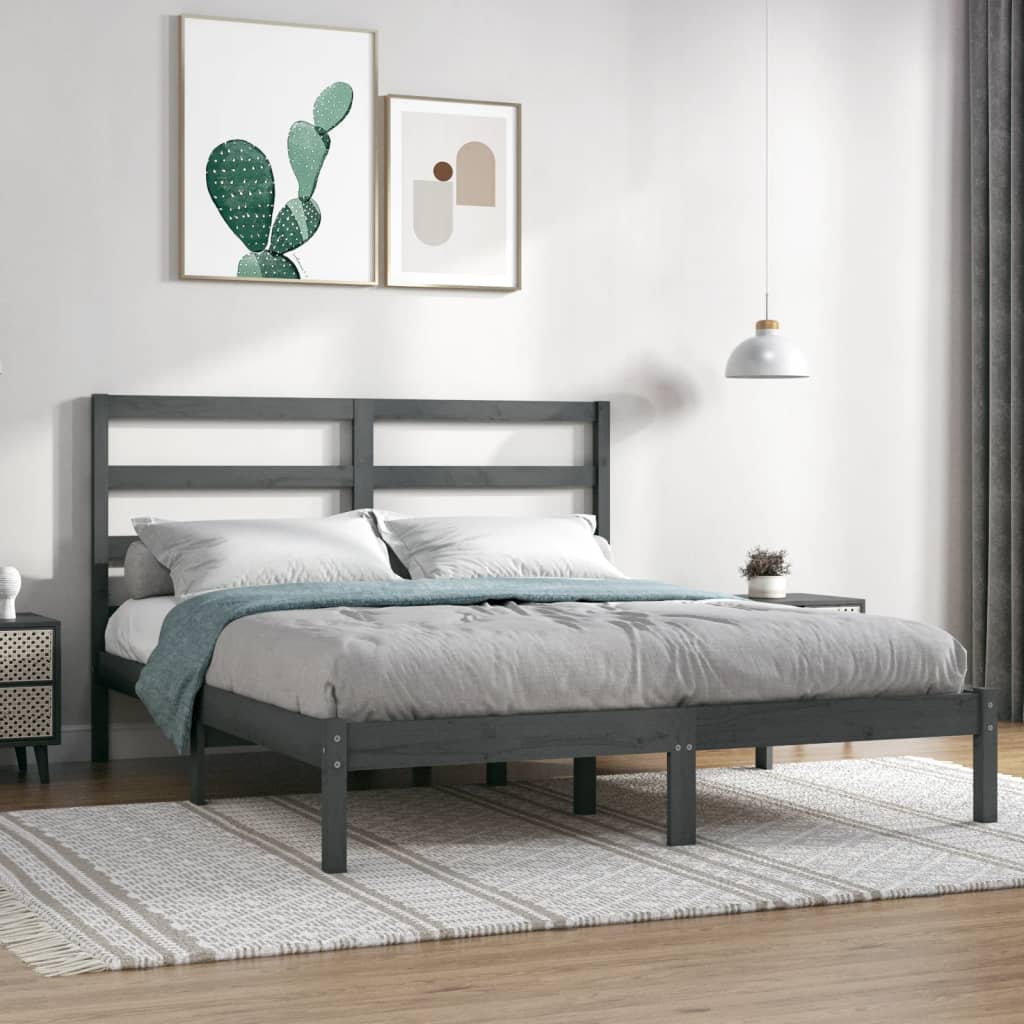 vidaXL Estrutura de cama casal 135x190 cm madeira maciça cinzento