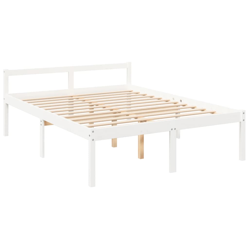 vidaXL Cama para idosos king size com cabeceira madeira maciça branco