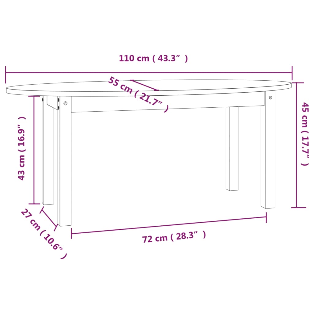 vidaXL Mesa de centro 110x55x45 cm madeira de pinho maciça