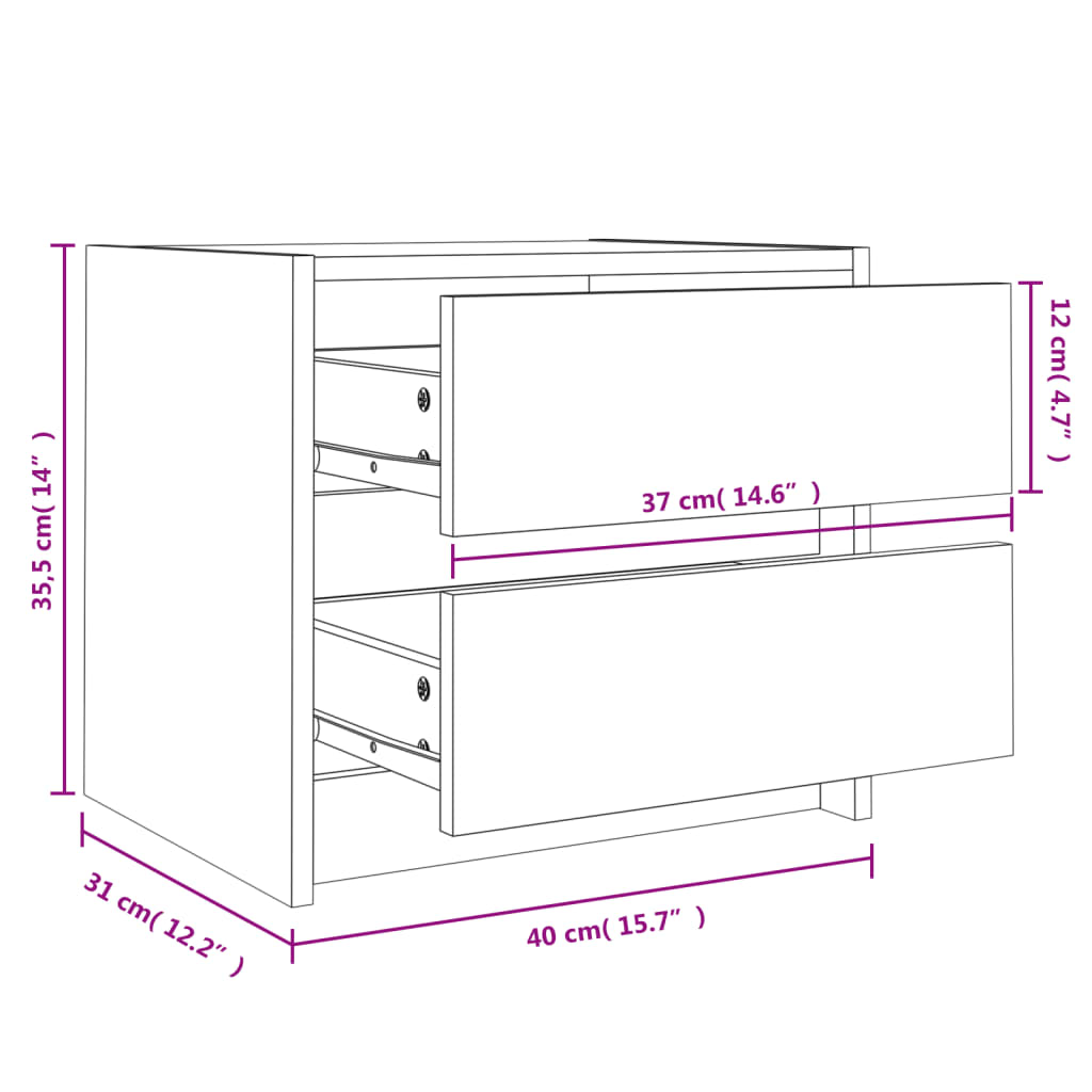 vidaXL Mesa de cabeceira 40x31x35,5 cm madeira de pinho maciça branco