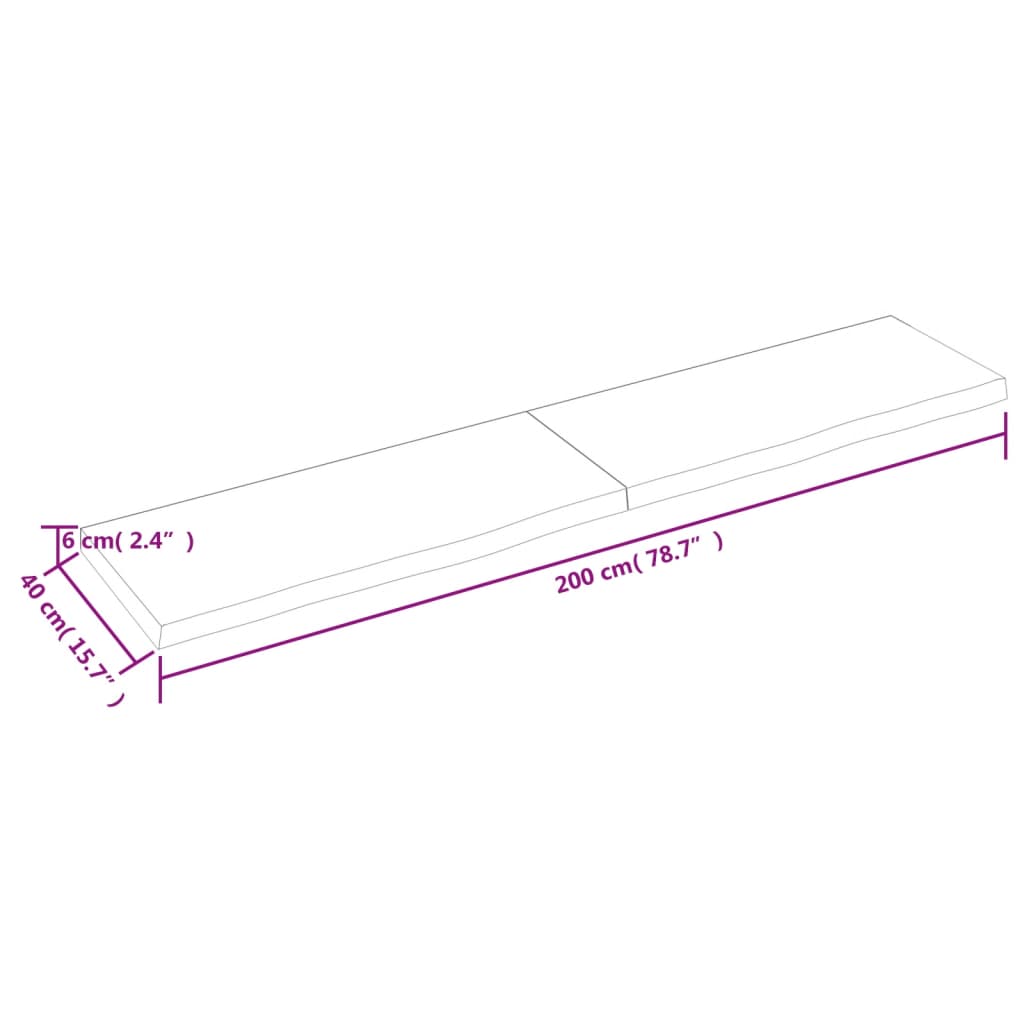 vidaXL Bancada p/ WC 200x40x(2-6) cm madeira maciça tratada castanho