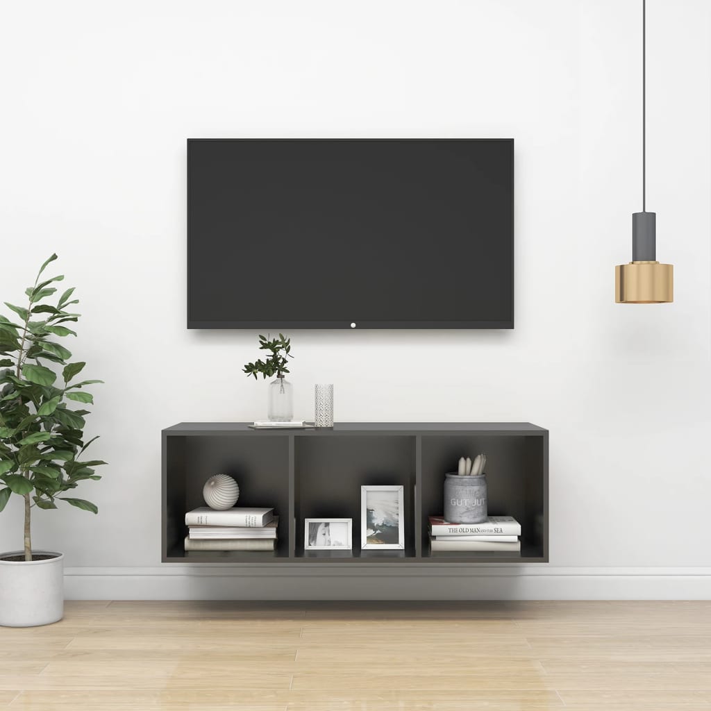 vidaXL Armário de parede para TV derivados de madeira cinzento