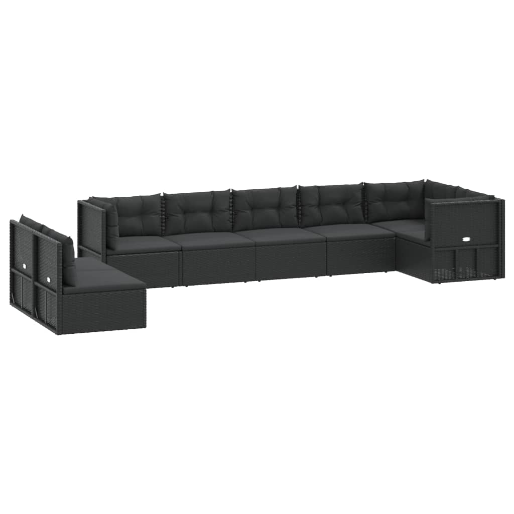 vidaXL 8 pcs conjunto lounge de jardim c/ almofadões vime PE preto