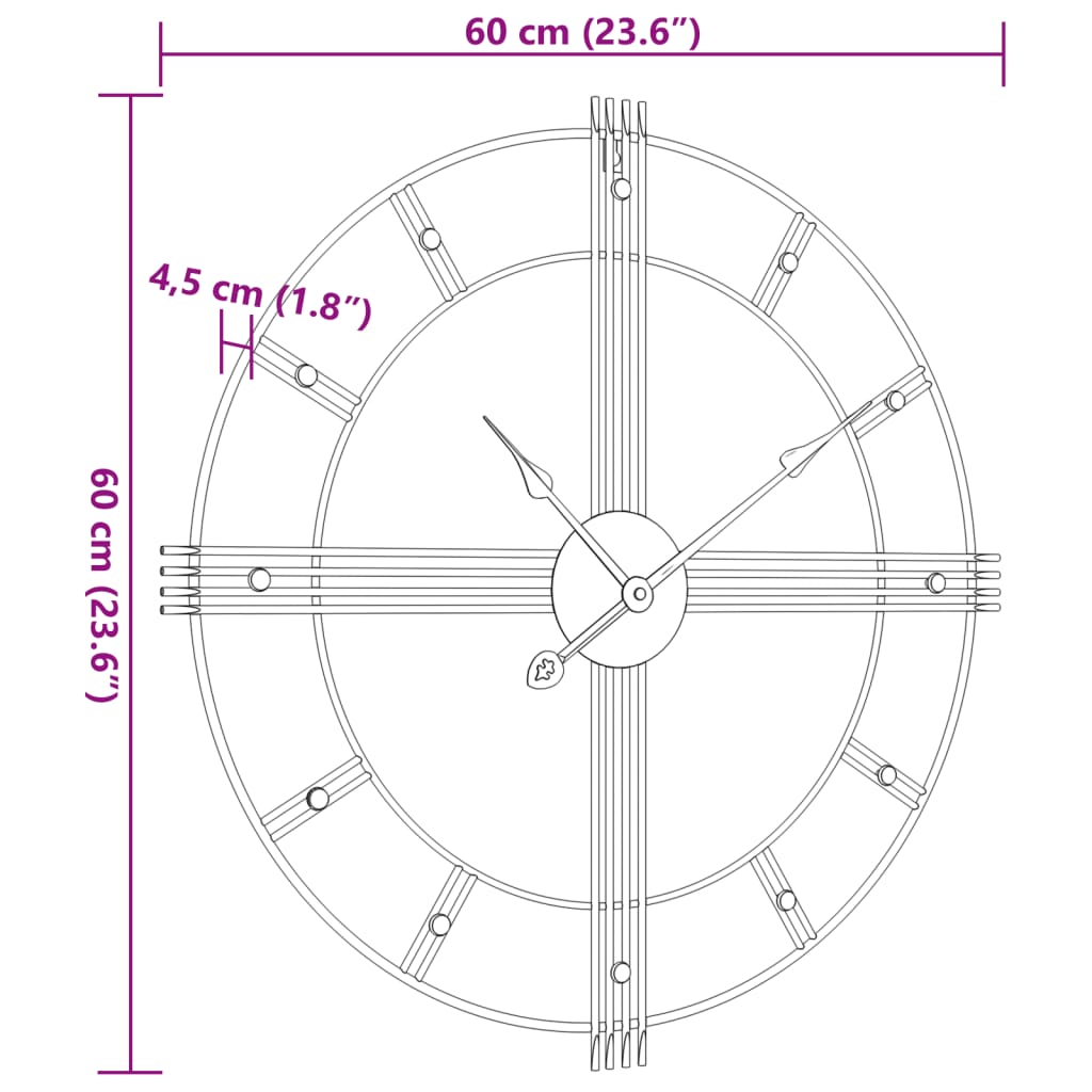 vidaXL Relógio de parede Ø60 cm ferro preto