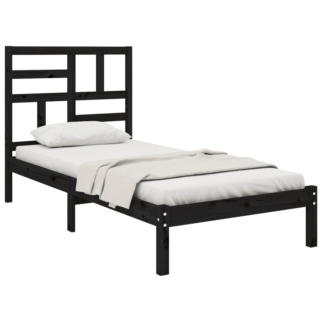 vidaXL Estrutura de cama solteiro 90x190 cm madeira maciça preto