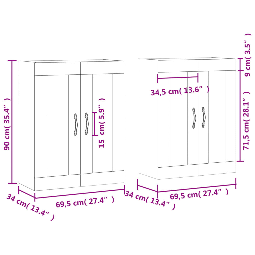 vidaXL Móveis de parede 2 pcs derivados de madeira branco