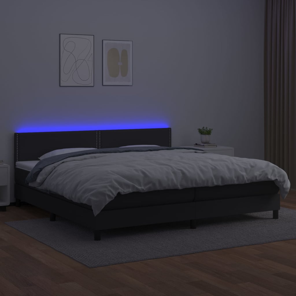 vidaXL Cama box spring c/ colchão/LED 200x200cm couro artificial preto