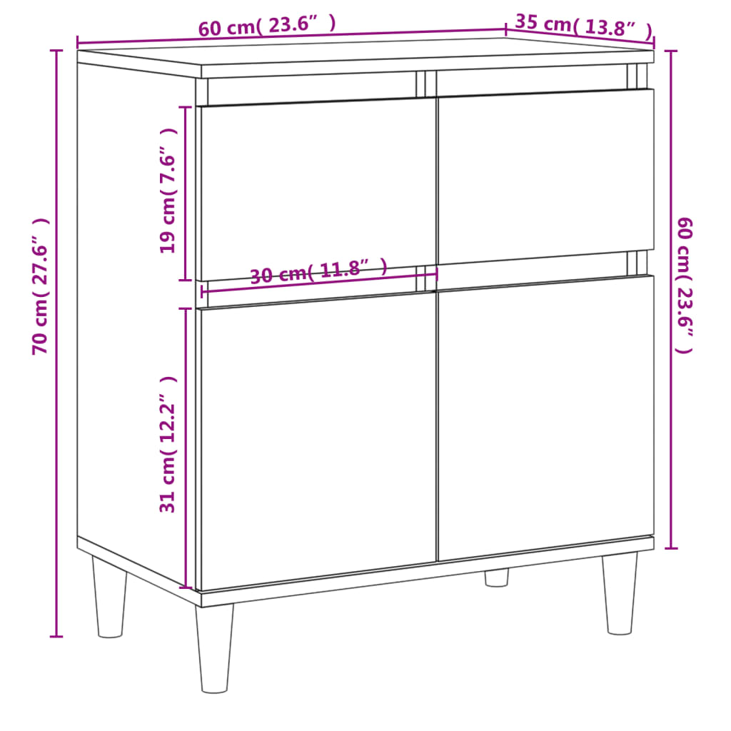 vidaXL Aparador 60x35x70 cm derivados de madeira cinzento sonoma