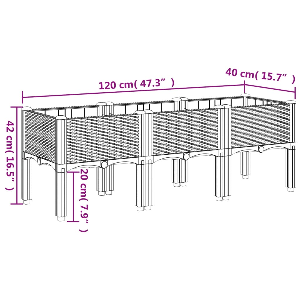 vidaXL Vaso/floreira de jardim c/ pernas 120x40x42 cm PP castanho