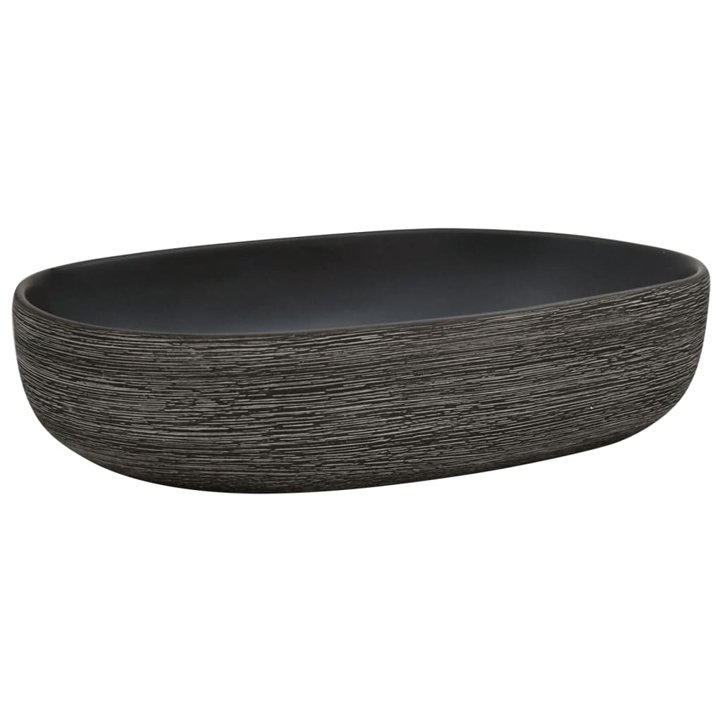 vidaXL Lavatório de bancada oval 59x40x14 cm cerâmica cinza e preto