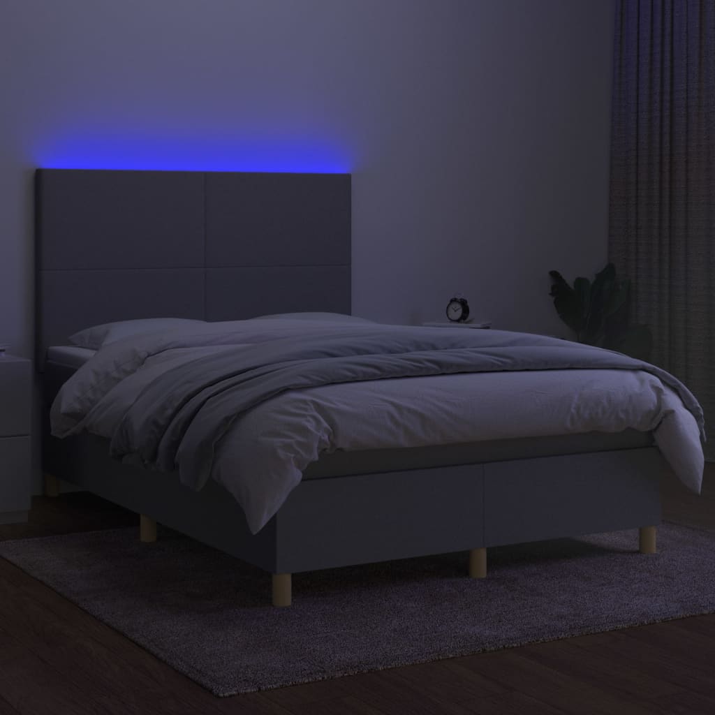 vidaXL Cama box spring c/ colchão e LED 140x190 cm tecido cinza-claro