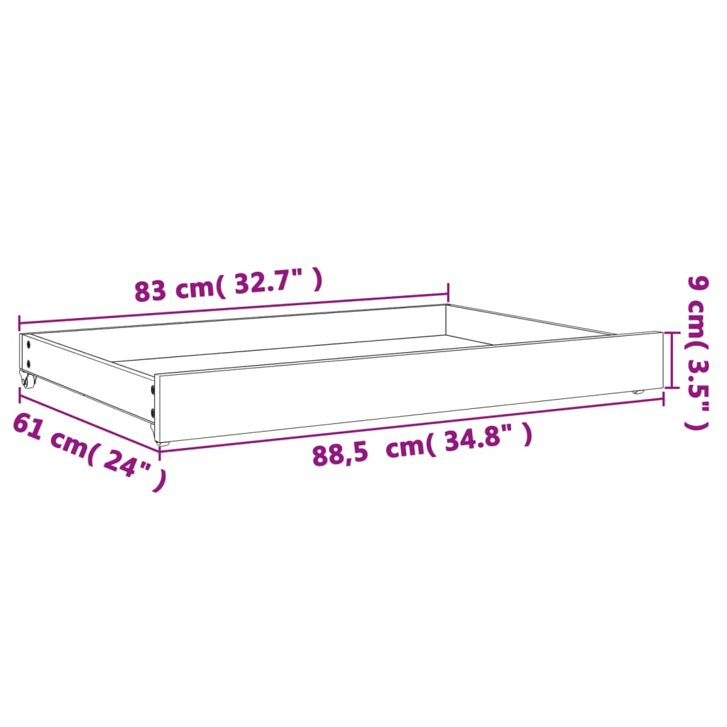 vidaXL Gavetas p/ sofá-cama 2 pcs madeira de pinho maciça castanho mel