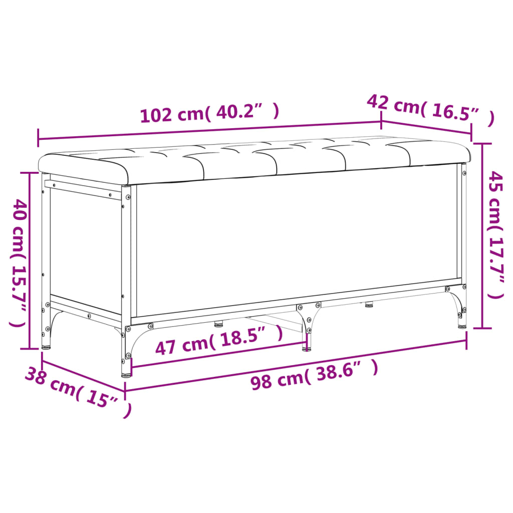 vidaXL Banco de arrumação 102x42x45 cm derivados de madeira preto