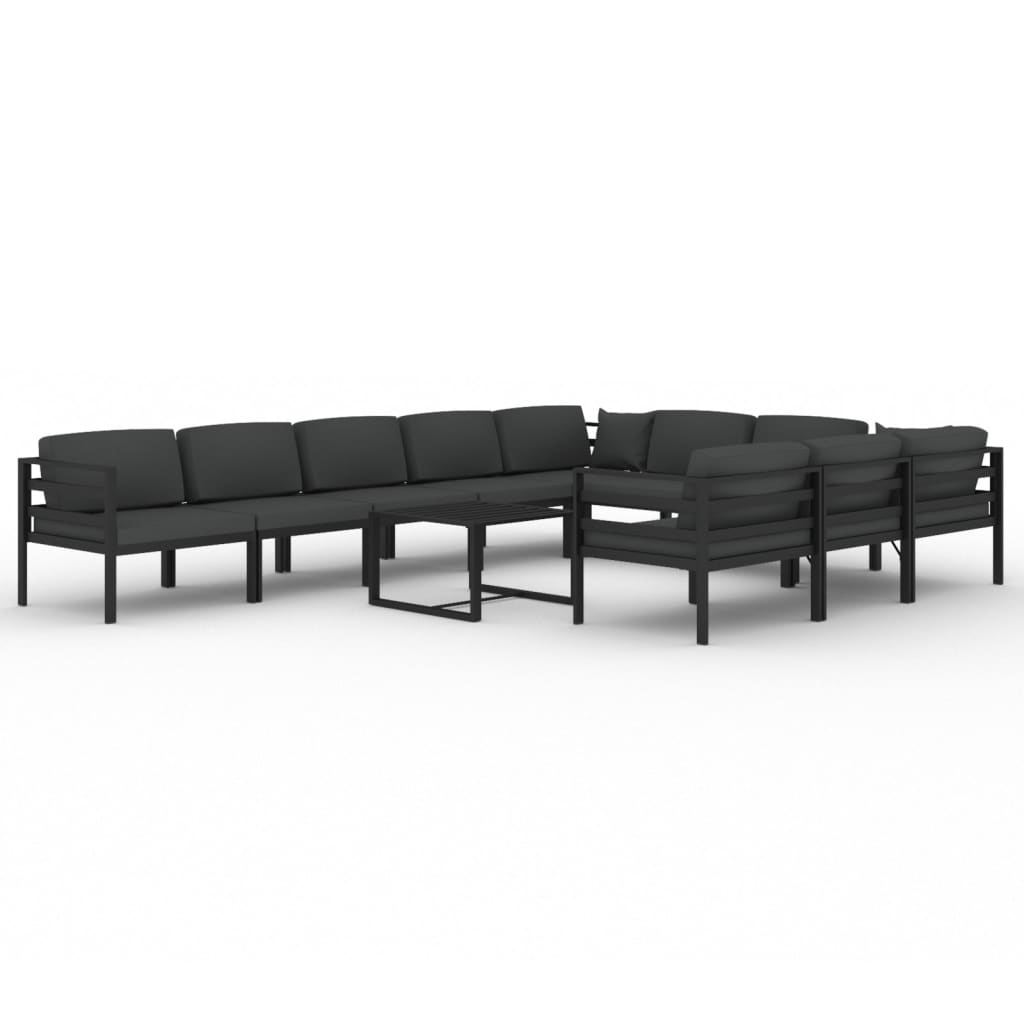 vidaXL 11 pcs conjunto lounge jardim com almofadões alumínio antracite