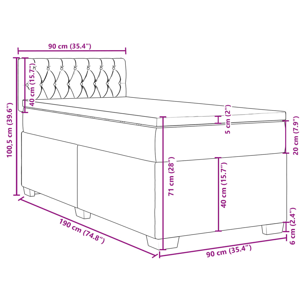 vidaXL Cama boxspring com colchão 90x190 cm veludo azul