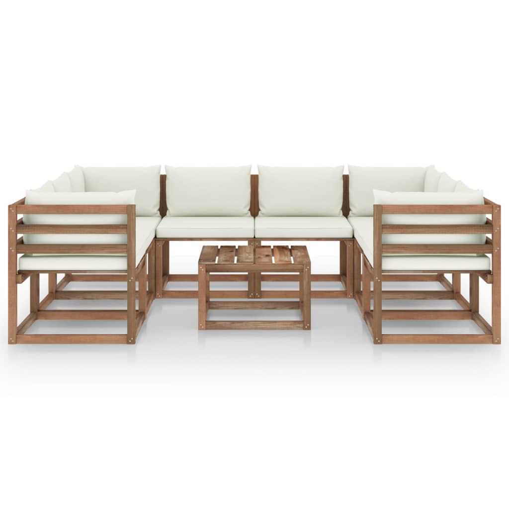 vidaXL 9 pcs conjunto lounge de jardim c/ almofadões creme