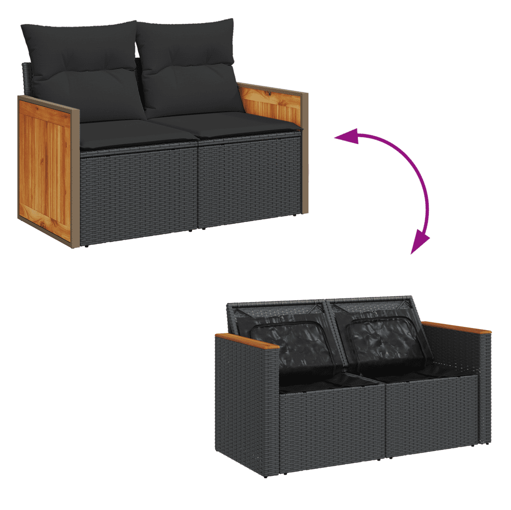 vidaXL 8 pcs conjunto sofás de jardim com almofadões vime PE preto