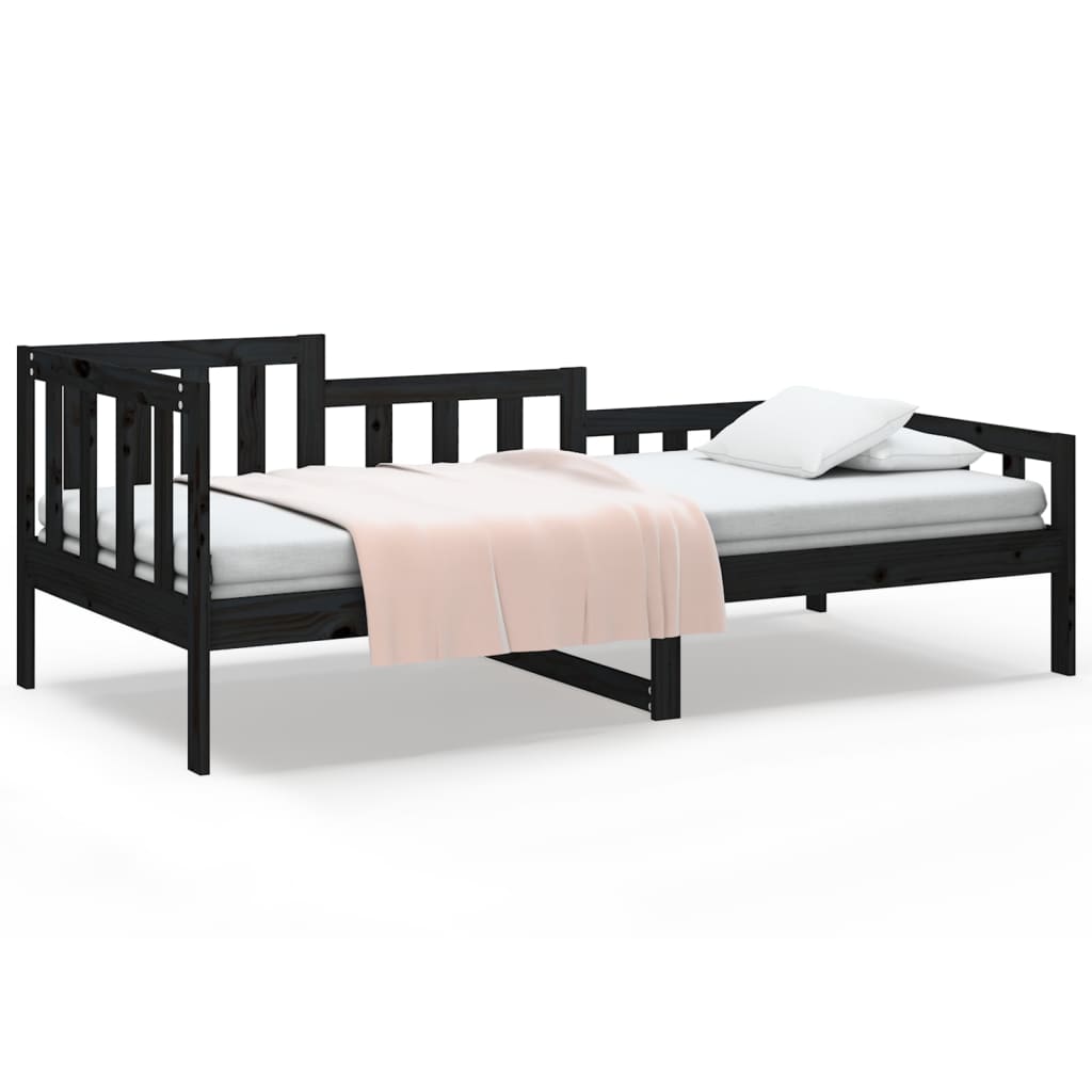 vidaXL Sofá-cama 90 x 200 cm madeira de pinho maciça preto