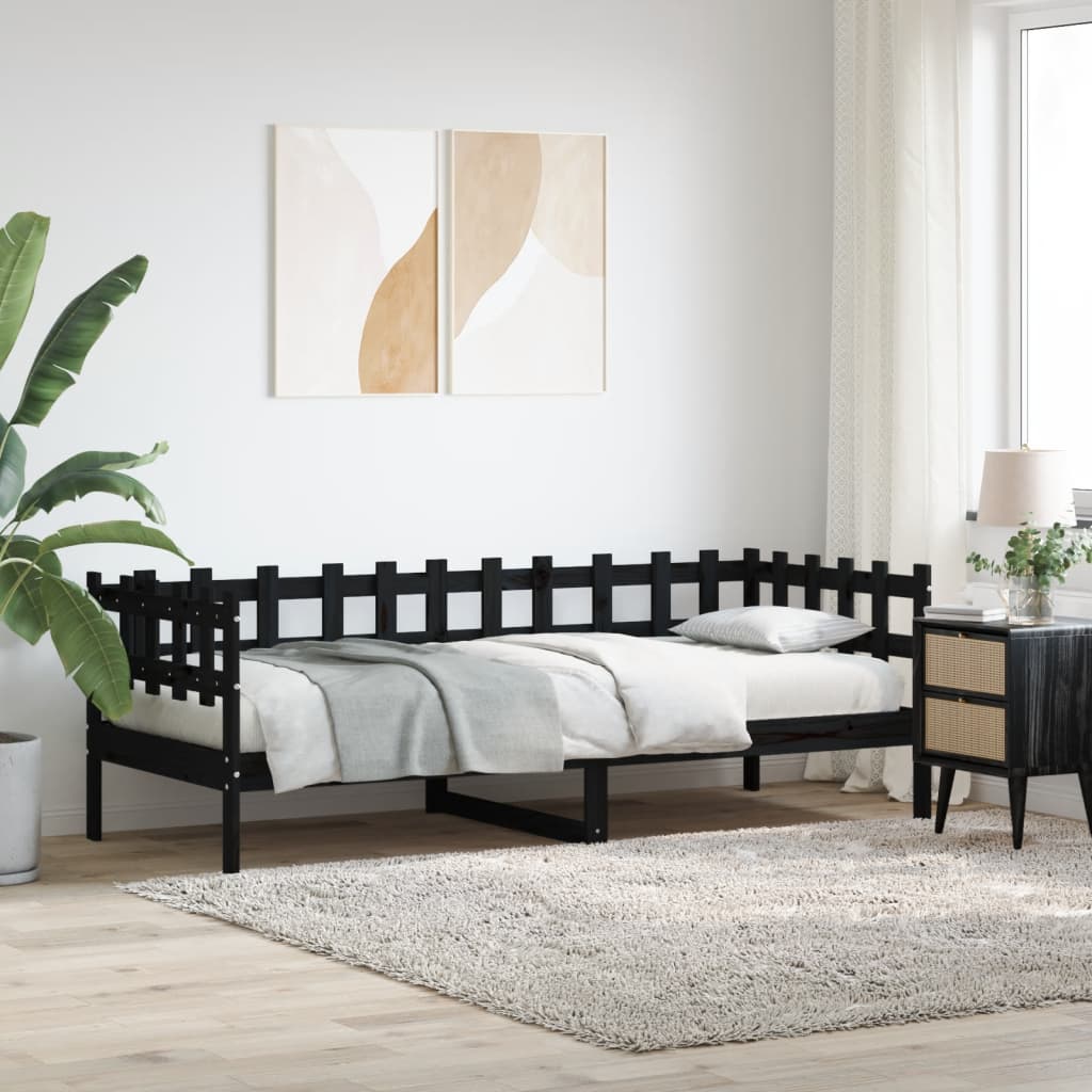 vidaXL Sofá-cama 90 x 200 cm madeira de pinho maciça preto