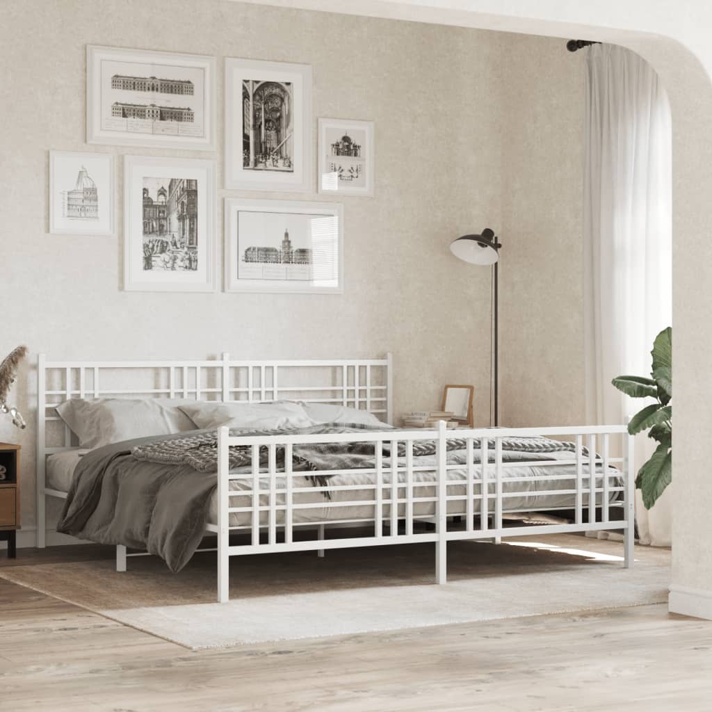 vidaXL Estrutura de cama com cabeceira e pés 183x213 cm metal branco