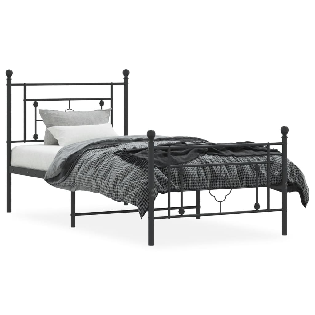 vidaXL Estrutura de cama com cabeceira e pés 100x190 cm metal preto