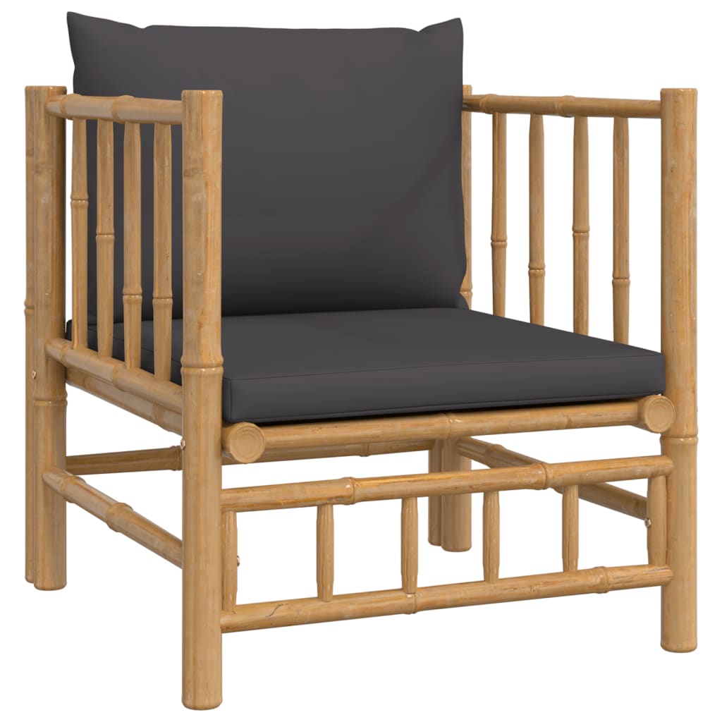 vidaXL 5 pcs conjunto lounge jardim bambu c/ almofadões cinza-escuro