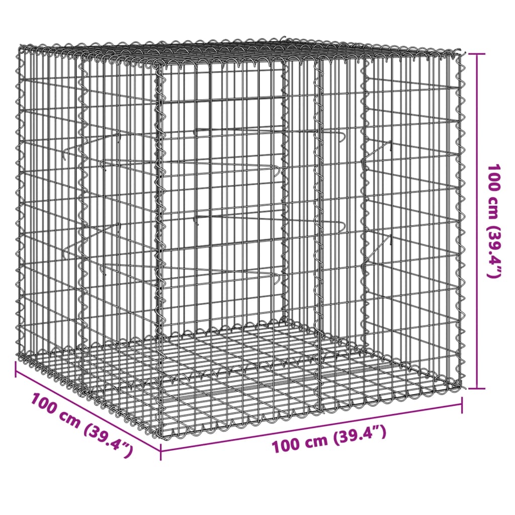 vidaXL Cesto gabião com cobertura 100x100x100 cm ferro galvanizado