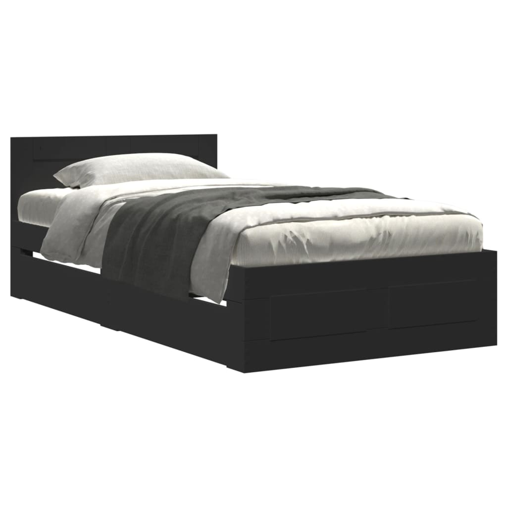 vidaXL Estrutura cama cabeceira 75x190 cm derivados de madeira preto