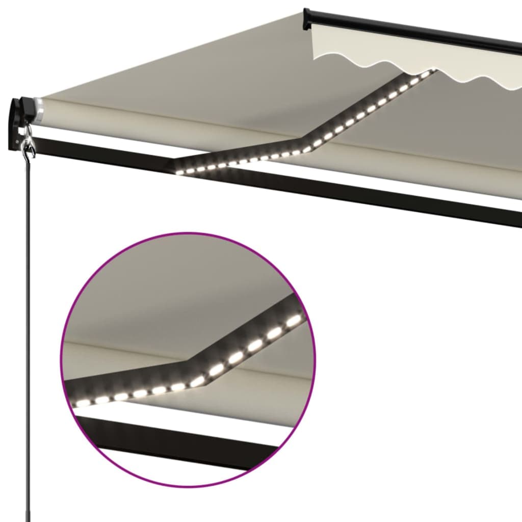 vidaXL Toldo retrátil manual com LED 400x350 cm cor creme