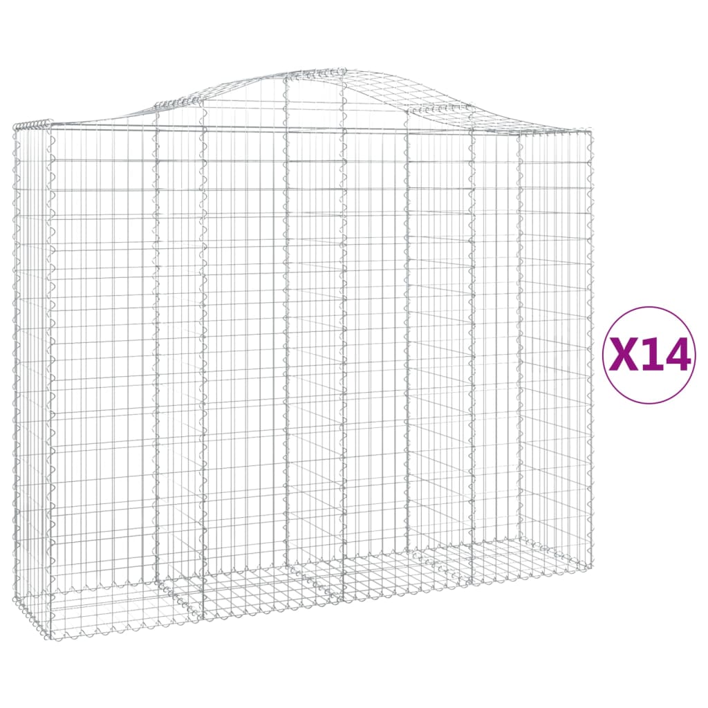 vidaXL Cestos gabião arqueados 14 pcs 200x50x160/180 ferro galvanizado