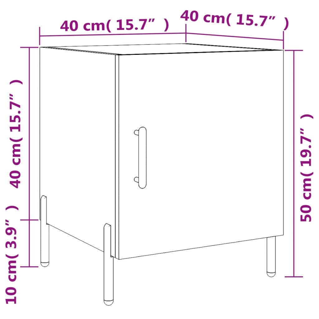 vidaXL Mesa de cabeceira 40x40x50cm derivados madeira branco brilhante